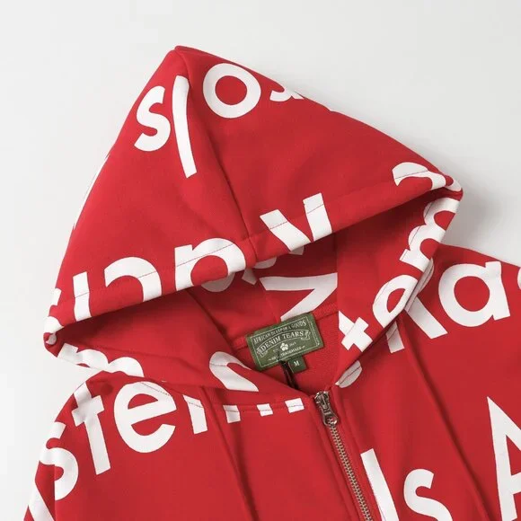 Red lettering Denim Tears zip-up hooded jacket